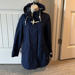 Joules Navy White Striped Raincoat - Size 2